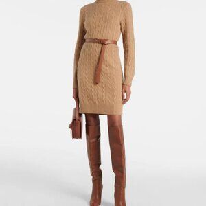 Lauren Ralph Lauren Camel Cable-Knit Mini Sweater Dress